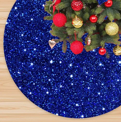 Vista 11 de FANPROMS Falda de árbol de Navidad rosa intenso con lentejuelas de 21 pulgadas, faldas de terciopelo de doble cara para árbol de Navidad de mesa