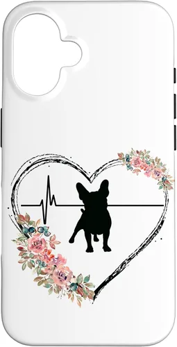 Vista 32 de French Bulldog Heartbeat with Flowers On White Case for iPhone 17