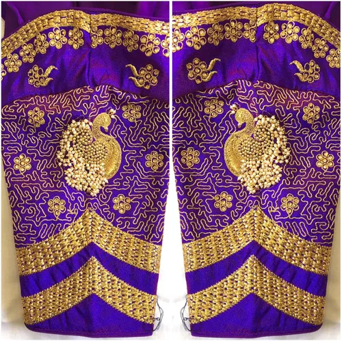 Vista 3 de Phantom Silk Handwork Designer Sari Heavy Embroidery Peacock Khatli Work with Stone Work - Blusa confeccionada, Azul Real
