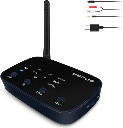 Vista 8 de SIMOLIO Receptor Bluetooth con pantalla de códec EQ y BT, adaptador de audio inalámbrico de 197 pies con aptX LL y aptX HD para altavoces estéreo