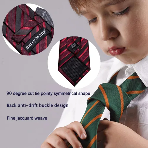 Vista 269 de Barry.Wang Corbata de niño regular seda tejida rayas sólido lazo bolsillo cuadrado