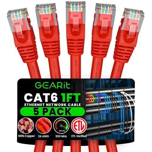 Vista 9 de GEARit Cables de conexión Cat6 de 1 pie negro (paquete de 5) Cables de conexión Cat 6 de 1 pie, cable de conexión negro/Ethernet, 10Gbps 550MHz
