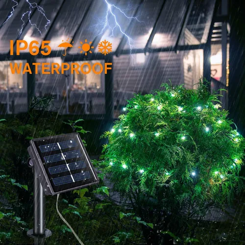 Vista 4 de QITONG Paquete de 2 luces solares de PVC mejoradas, color blanco, cada cadena de 100 luces LED de 33 pies para exteriores, impermeable, 8 modos