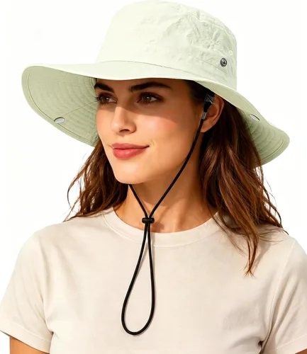 Vista 14 de Sombrero de lluvia impermeable de ala ancha para mujeres y hombres UPF50+ Beige