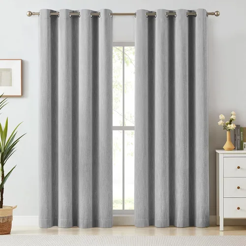 Vista 29 de Melodieux Elegantes cortinas opacas de algodón para oscurecer la habitación, para sala de estar, dormitorio, con aislamiento térmico, paneles