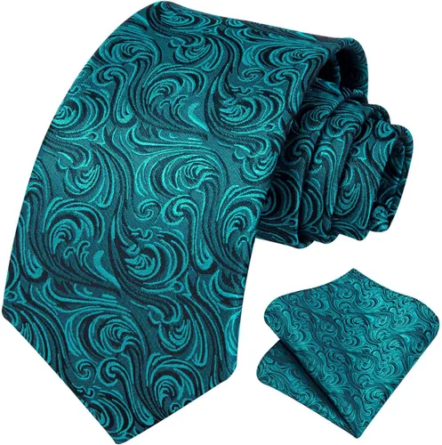 Vista 201 de HISDERN Corbatas para hombre, corbata de cachemira y bolsillo cuadrado tejido clásico floral para hombre, corbata de fiesta de boda
