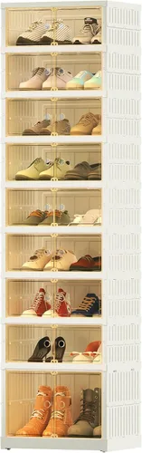 Vista 3 de FLEXIMOUNTS Organizador de Zapatero Caja de Almacenamiento de 9 Niveles - 18 Pares, Zapatero Alto Portátil Plegable para Armario Entrada, Armario