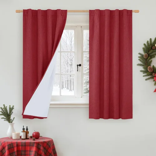 Vista 48 de LAMIT Cortinas opacas cortas de lino de 30 pulgadas para ventanas de cocina sobre el fregadero, cortinas de café texturizadas de lino marfil