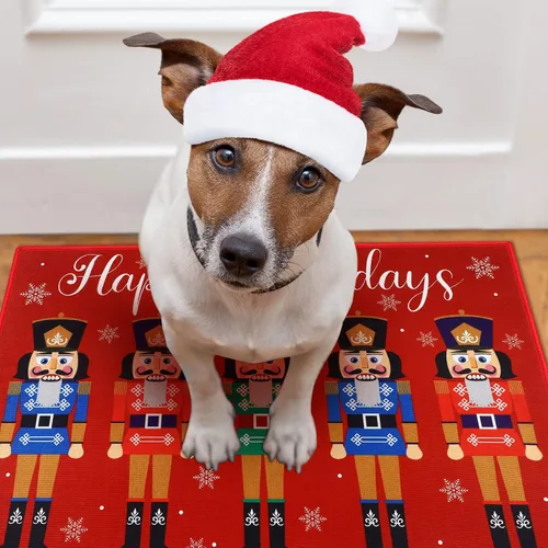 Vista 4 de Minatee Tapete Cascanueces Tapete de Puerta Felices Fiestas Tapete Lavable Antideslizante Alfombras de Piso Tapete de Piso Soldado de Navidad