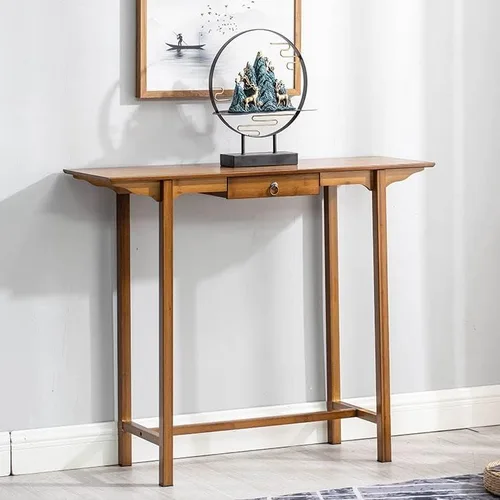 Vista 4 de Mesa consola, mesa de consola moderna de mediados de siglo, rectangular, color marrón oscuro, mesa de pasillo, mesa de sofá para entrada, pasillo