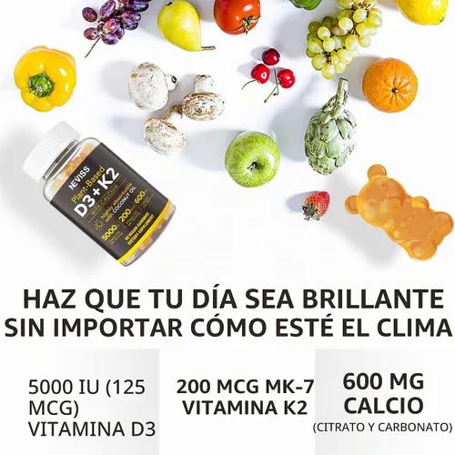 Vista 7 de Gomitas de vitamina D3 K2 - D3 5000iu + K2 200mcg + calcio 600mg