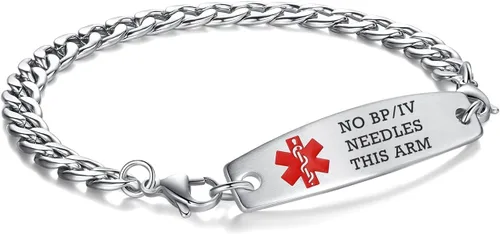 Vista 22 de Brazaletes de alerta médica ajustables de 7.5" a 9" para mujer/hombre, de acero inoxidable, intercambiables Cadena de bloque