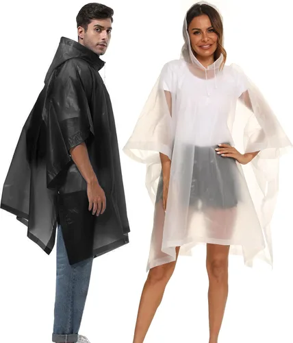 Vista 48 de Ponchos de lluvia reutilizables con capucha con cordón para adultos, abrigo de lluvia grueso impermeable, 2 paquetes