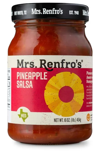 Vista 3 de Mrs. Renfro's Salsa de piña, tarros de 16 onzas (paquete de 4) – Salsa gourmet dulce y picante sin gluten con piña, tomates y pimientos – Salsa
