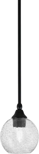 Vista 4 de Toltec Lighting Tallo Colgado Mini colgante, acabado de cobre negro, 3.5" cuadrado humo burbuja vidrio