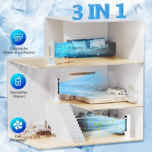 Vista 2 de Enfriador de aire evaporativo, aire acondicionado portátil 3 en 1 para habitación, 4 modos y 3 velocidades, unidad de CA portátil de enfriamiento