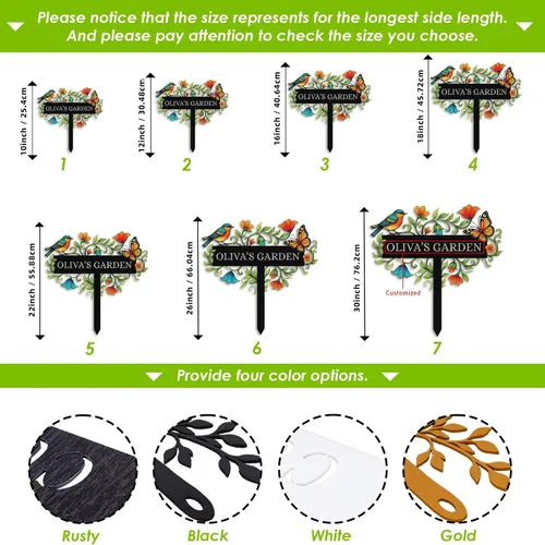 Vista 6 de Letreros de jardín personalizados con estacas, arte de metal personalizable con estaca de patio, decoración colorida de jardín de colibrí