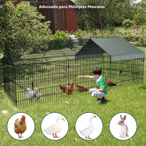 Vista 8 de PawGiant Gallinero Corral para Pollos para Patio con Cubierta 130"×40"×40" Tractor de Pollos Portátil de Metal Exterior Jaula Recinto Caja Afuera