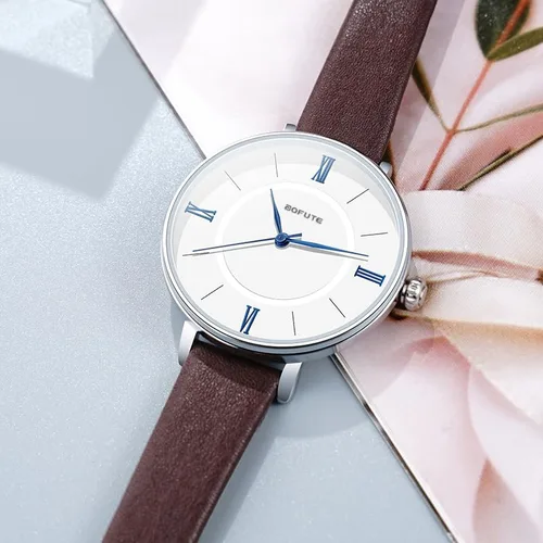 Vista 3 de Reloj de pulsera delgado de cuarzo para mujer con correa de cuero reloj redondo casual