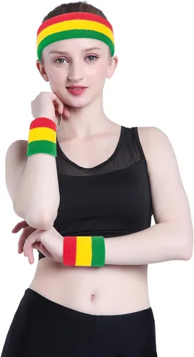 Vista 102 de ONUPGO - Conjunto de diadema y muñequeras deportivas para el sudor, hechas de algodón con bucles, muñequeras, contra humedad
