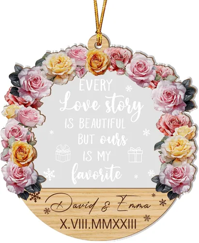Vista 10 de V VIBEPY Impreso en toda la superficie, sin vidrio real, adornos personalizados para parejas, adornos de 3.5 pulgadas, 2 capas, decoraciones