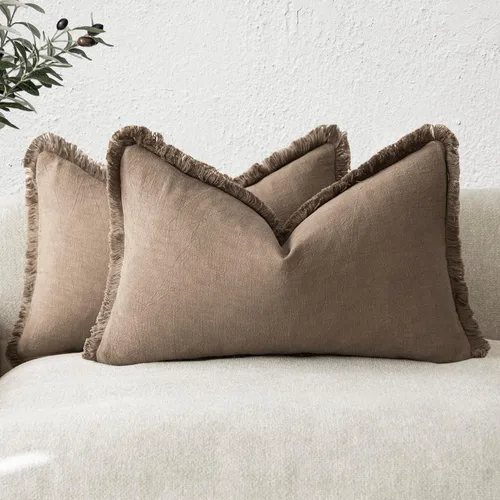 Vista 59 de Foindtower Fundas de almohada decorativas de lino con flecos de 16 x 16 Verde abundante