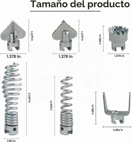 Vista 3 de Set de 7 piezas de cabezales de corte combinados para limpiador de desagües, cabezal de dragado de desagüe de 16 mm para serpiente de drenaje Ridgid