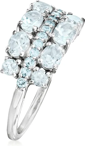 Vista 3 de Ross-Simons Anillo de topacio azul suizo de 1,00 qt t t y aguamarina en plata de ley