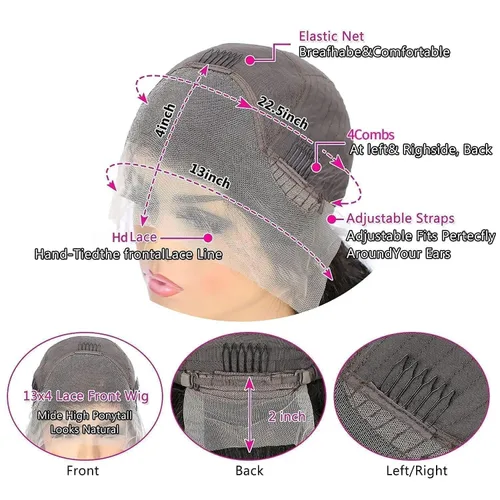 Vista 2 de Peluca de cabello humano rizado afro de 13 x 4 HD, pelucas de encaje frontal HD de 200 de densidad, sin pegamento, pelucas de cabello humano Natural