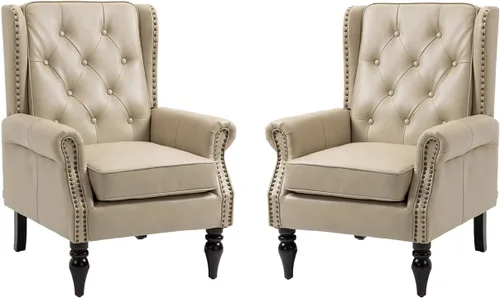 Vista 14 de Mid-Century - Silla de ala alta, moderna silla decorativa de tela con mesa auxiliar de madera maciza, sofá individual de ocio para sala de estar
