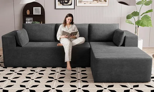 Vista 22 de Sofás seccionales sin estructura de 106 pulgadas para sala de estar, sofá modular en forma de L con asiento profundo de gran tamaño con chaise Beige