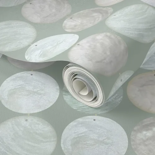 Vista 2 de Muestras de papel tapiz autoadhesivo – Capiz Shell Mint Circles Hawaii Boho Shells papel tapiz extraíble personalizado por Spoonflower Sample 12