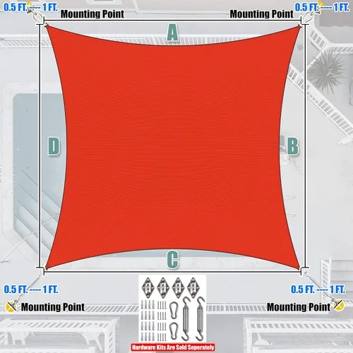 Vista 7 de Amgo Toldo cuadrado rectangular rojo de 8 x 10 pies, toldo de tela de malla AGSLR, 95% de bloqueo UV, permeable al agua y al aire, 200GSM
