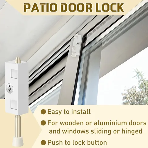Vista 5 de Cerradura de puerta corrediza para puerta de patio rectangular con llave para barra de seguridad con bisagras de vidrio, perno de acero, aleación