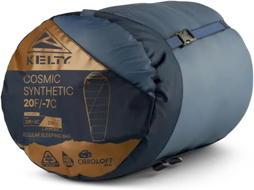 Vista 15 de Kelty Cosmic Relleno Sintético 20 Grados - Saco de Dormir para Mochileros – Correas de Compresión, Bolsa de Almacenamiento Incluida Azul oscuro