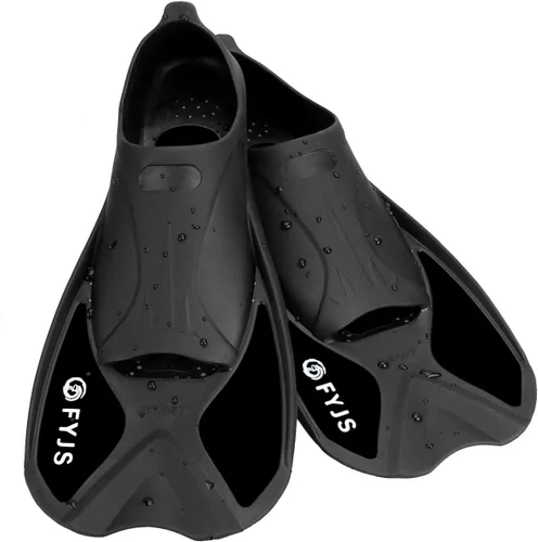 Vista 6 de FYJS - Aletas cortas de natación con cómodo bolsillo completo para el pie, tamaño de viaje, para esnórquel y buceo
