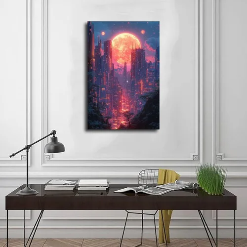 Vista 3 de XAHOR Cyber Y2K Vaporwave Wall Art – Retro Futuristic Poster for Aesthetic Room Decor Canvas Poster Wall Art Decor Print Picture Paintings for