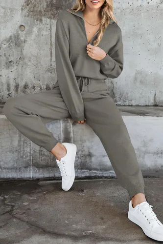 Vista 87 de PRETTYGARDEN Conjunto de suéter de 2 piezas para mujer, sudadera con cremallera, pantalones deportivos, ropa casual