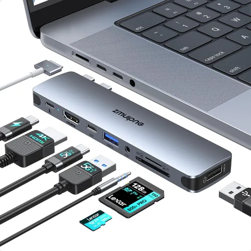 Vista 11 de Hub USB C Estación de acoplamiento USB C Monitor dual 4K@60Hz+DP 8K@30Hz para Dell HP, Estación de acoplamiento para portátil 3 monitores 15 en 1