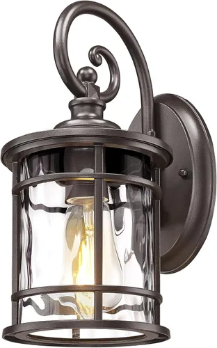 Vista 7 de Emliviar XE229BS BK-WG - Iluminación de pared para exteriores, 1 luz, luz de aluminio de 11.4 pulgadas con vidrio ondulado de agua, XE229BS BK-WG