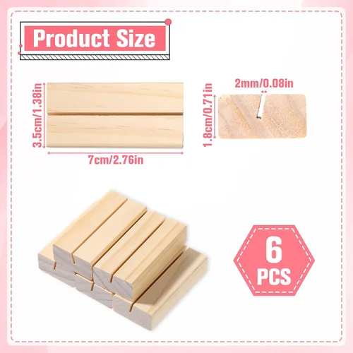 Vista 2 de Tarjeteros de madera para colocar tarjetas, 6 tarjetas de madera de 2.75 pulgadas, soportes de madera para exhibir fotos e imágenes, tarjetas