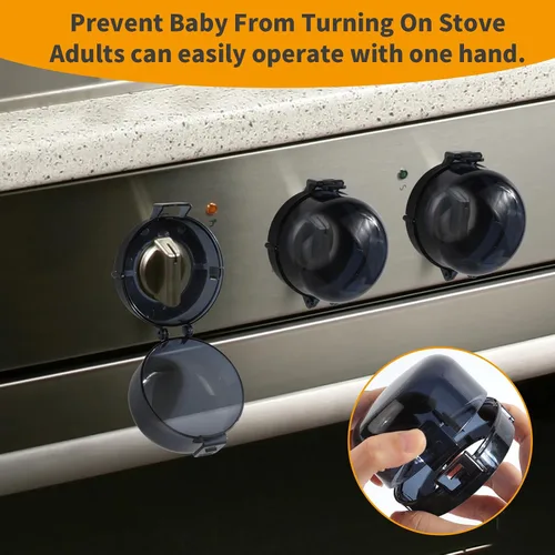 Vista 2 de Paquete de 5 + 1 fundas de seguridad para pomos de estufa para niños, cerradura de puerta de horno a prueba de niños, a prueba de bebés, cerradura