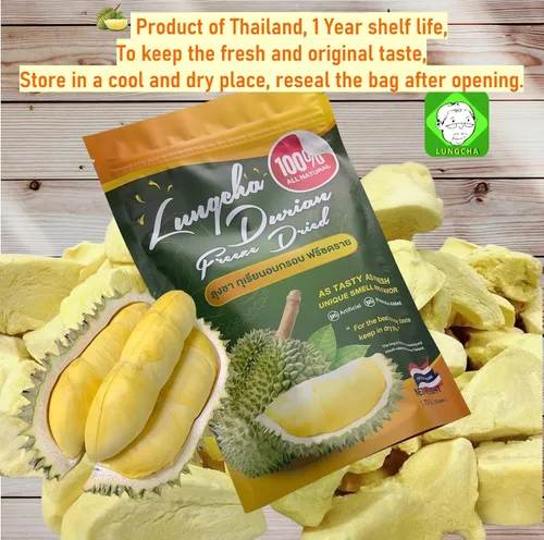 Vista 3 de Durian King of Fruit - Durian Monthong fresco liofilizado al vacío, hecho de fruta real, 1.76 oz o 1.75 onzas, paquete de 2
