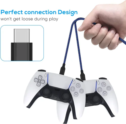 Vista 6 de Cable de carga de 16.4 pies para PS5para Xbox Series XSpara controlador Switch Pro, cable de carga USB de repuesto de nailon trenzado tipo C