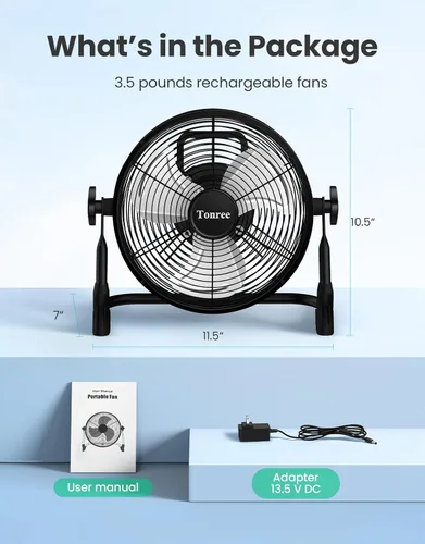 Vista 7 de Ventilador de suelo portátil de 10 pulgadas, funciona con pilas, ventilador recargable inalámbrico, ventilador inalámbrico de alta velocidad, carga