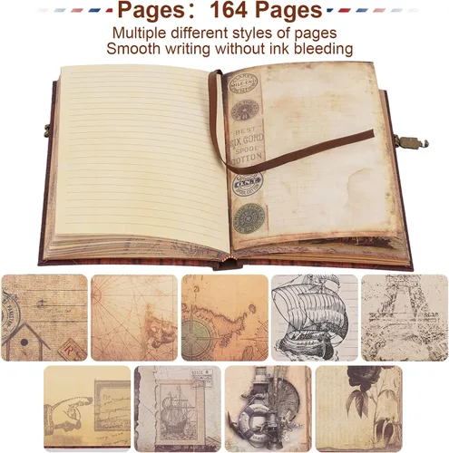 Vista 3 de Mi Libro de Aventuras Diario Álbum de Recortes 164 Páginas Cubierta Retro de Cuero de Vaca Diario de Viaje, Álbum de Recortes de Viaje 3D Diseño