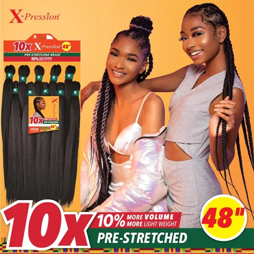 Vista 3 de Sensationnel X-pression - Trenza sintética preestirada – 10 piezas de trenza de 48 pulgadas, toda de kanekalon retardante de llama, trenza sintética