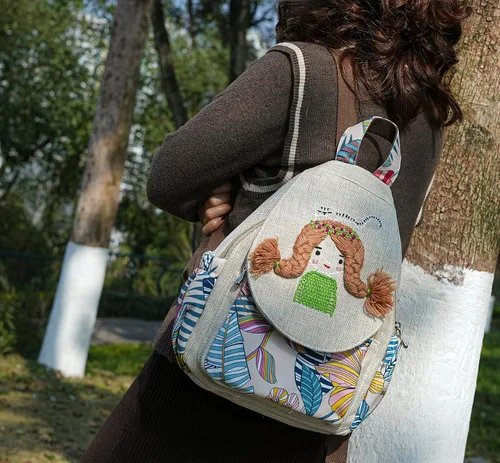 Vista 83 de HUANGGUOSHU Mochila de algodón tejida de algodón bohemio con bordado de lona estilo bohemio con múltiples bolsillos retro linda mochila cartera