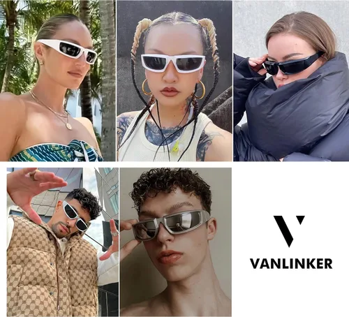 Vista 4 de VANLINKER Gafas de sol gruesas envolventes para mujeres y hombres, gafas futuristas Y2k VL9697