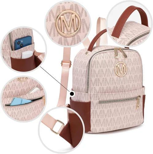 Vista 4 de MKP - Mochila pequeña para mujer y mujer, con múltiples bolsillos, con bolsillo frontal con cremallera, Rosado, Mochilas Daypack